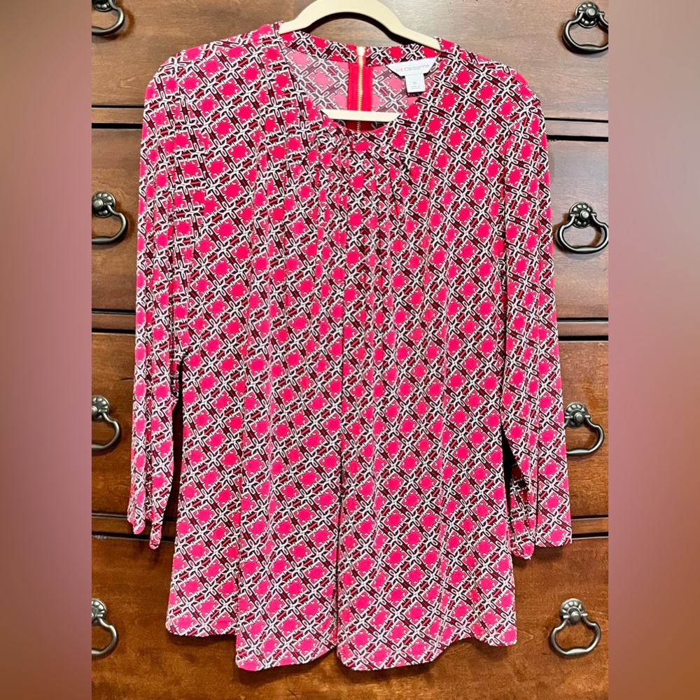 Liz Claiborne Red and White Patterned Blouse
